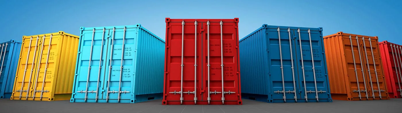 Row of colourful shipping containers